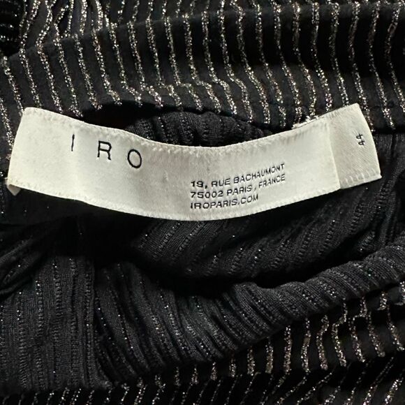 IRO Women’s Black Silver Metallic Striped Absalon Ruched Mock Neck Dress Size 44 - Picture 7 of 8